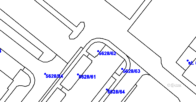 Parcela st. 5628/62 v KÚ Žatec, Katastrální mapa