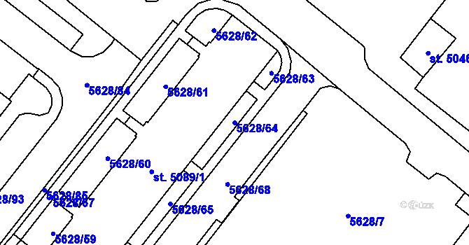 Parcela st. 5628/64 v KÚ Žatec, Katastrální mapa