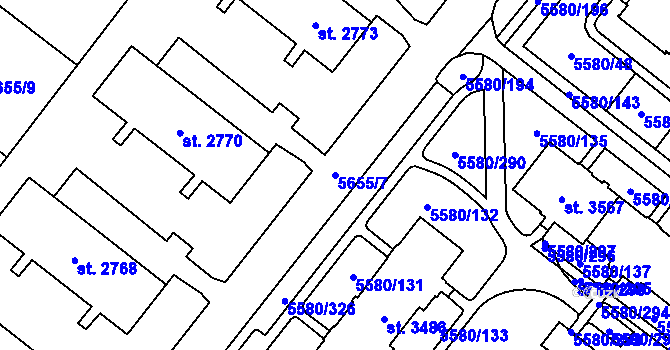 Parcela st. 5655/7 v KÚ Žatec, Katastrální mapa