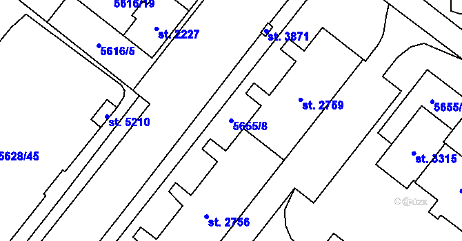 Parcela st. 5655/8 v KÚ Žatec, Katastrální mapa