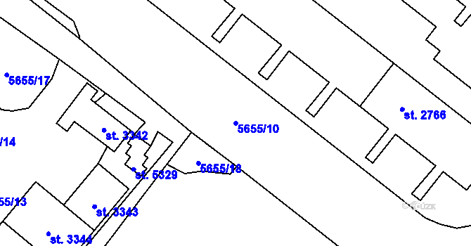 Parcela st. 5655/10 v KÚ Žatec, Katastrální mapa
