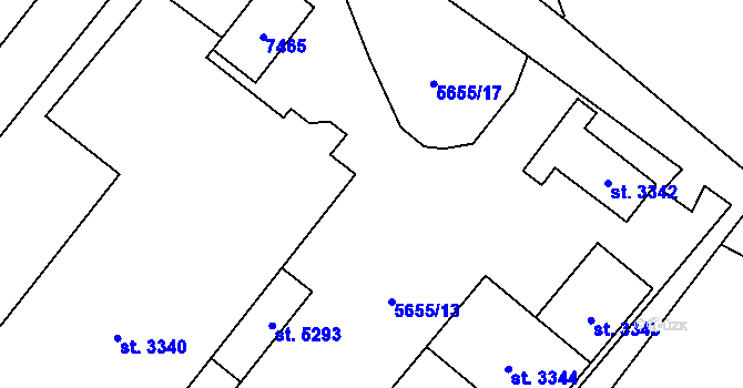 Parcela st. 5655/14 v KÚ Žatec, Katastrální mapa