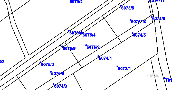 Parcela st. 6076/9 v KÚ Žatec, Katastrální mapa
