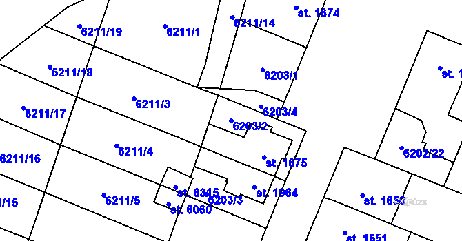 Parcela st. 6203/2 v KÚ Žatec, Katastrální mapa
