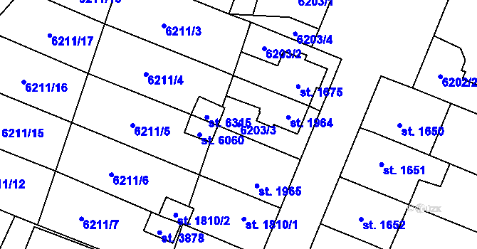 Parcela st. 6203/3 v KÚ Žatec, Katastrální mapa