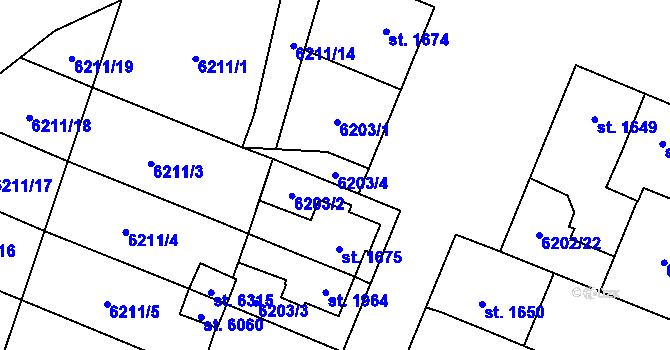 Parcela st. 6203/4 v KÚ Žatec, Katastrální mapa