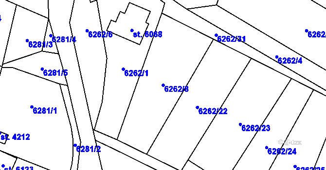 Parcela st. 6262/8 v KÚ Žatec, Katastrální mapa