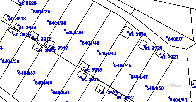 Parcela st. 6404/43 v KÚ Žatec, Katastrální mapa
