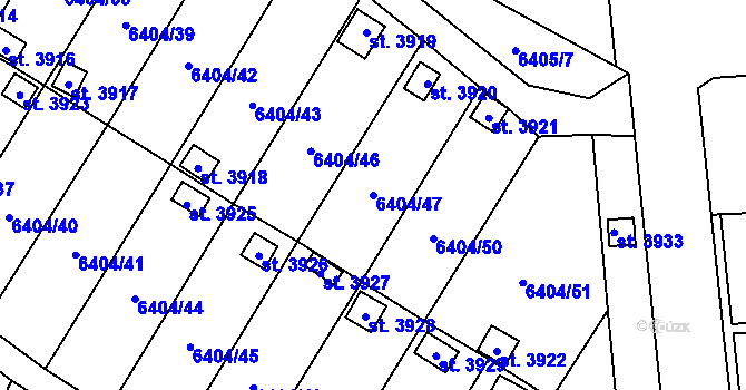 Parcela st. 6404/47 v KÚ Žatec, Katastrální mapa