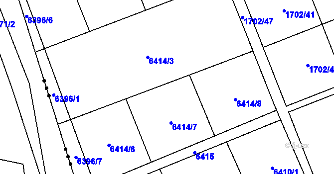 Parcela st. 6414/3 v KÚ Žatec, Katastrální mapa