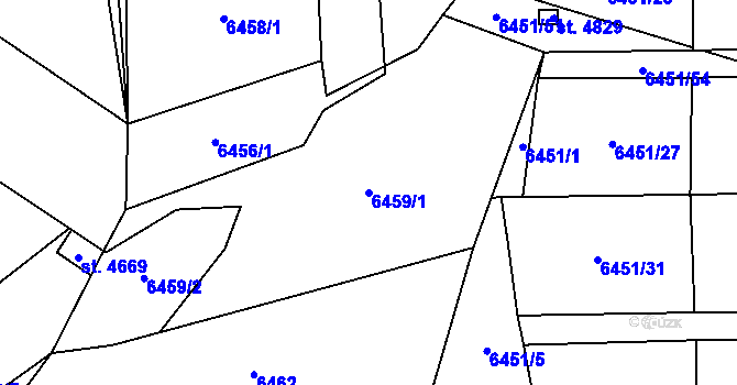 Parcela st. 6459/1 v KÚ Žatec, Katastrální mapa