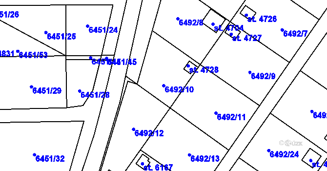 Parcela st. 6492/10 v KÚ Žatec, Katastrální mapa