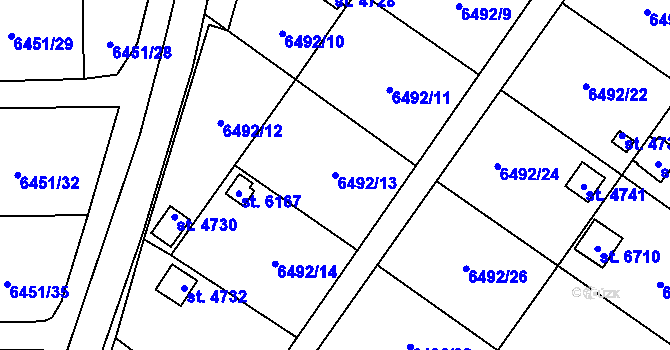Parcela st. 6492/13 v KÚ Žatec, Katastrální mapa