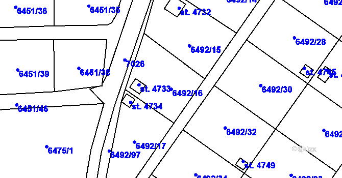 Parcela st. 6492/16 v KÚ Žatec, Katastrální mapa
