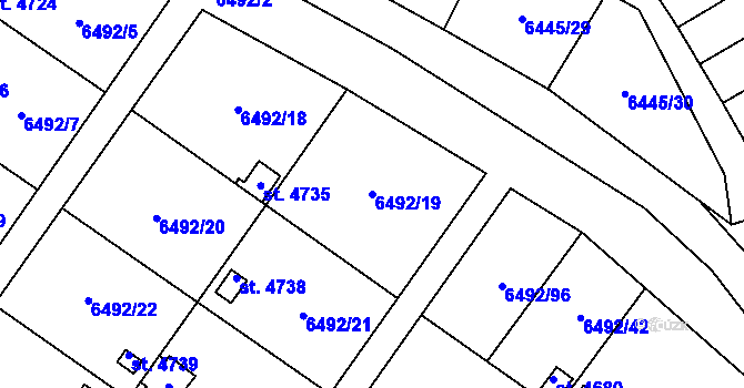 Parcela st. 6492/19 v KÚ Žatec, Katastrální mapa