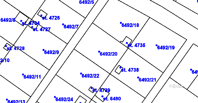 Parcela st. 6492/20 v KÚ Žatec, Katastrální mapa