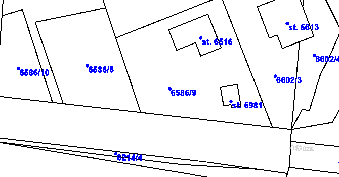 Parcela st. 6586/9 v KÚ Žatec, Katastrální mapa