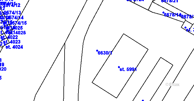 Parcela st. 6630/1 v KÚ Žatec, Katastrální mapa