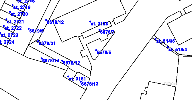 Parcela st. 6678/6 v KÚ Žatec, Katastrální mapa