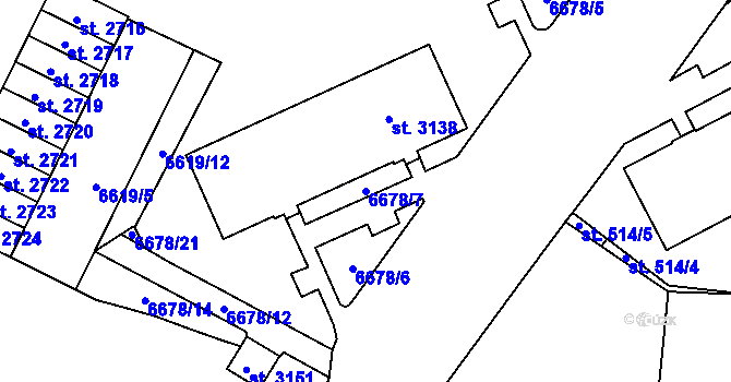 Parcela st. 6678/7 v KÚ Žatec, Katastrální mapa