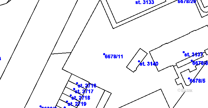 Parcela st. 6678/11 v KÚ Žatec, Katastrální mapa