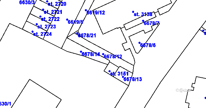 Parcela st. 6678/12 v KÚ Žatec, Katastrální mapa