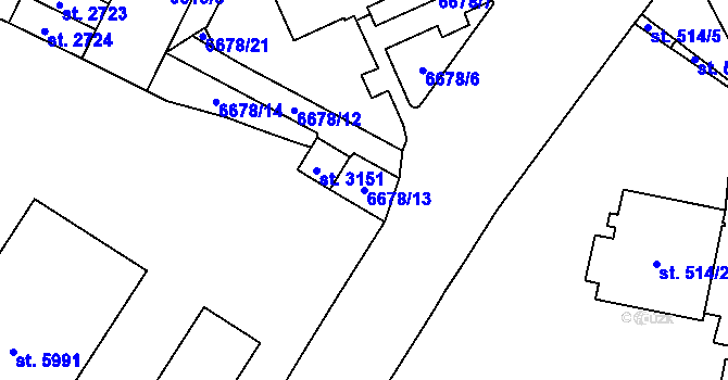 Parcela st. 6678/13 v KÚ Žatec, Katastrální mapa