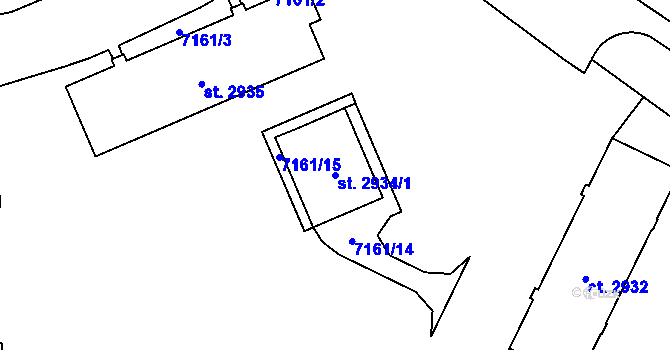 Parcela st. 2934/1 v KÚ Žatec, Katastrální mapa