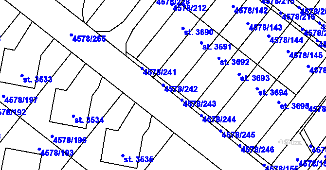 Parcela st. 4578/242 v KÚ Žatec, Katastrální mapa