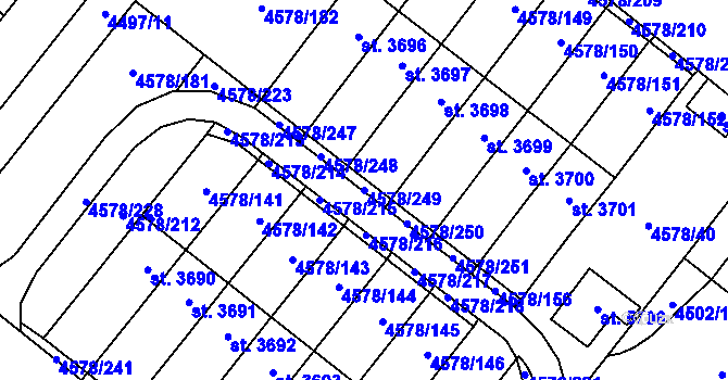 Parcela st. 4578/249 v KÚ Žatec, Katastrální mapa