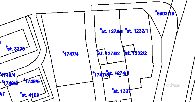 Parcela st. 1274/2 v KÚ Žatec, Katastrální mapa