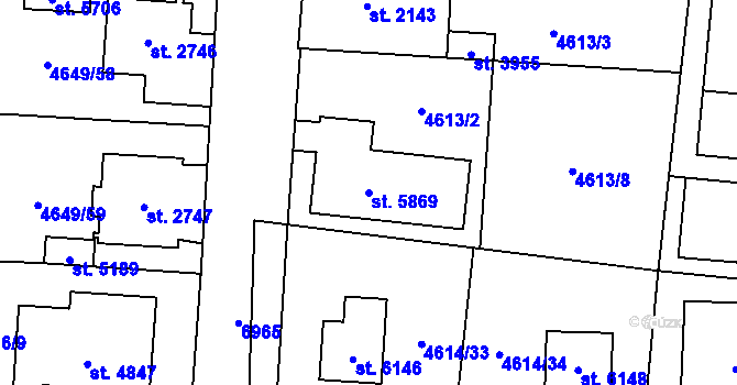 Parcela st. 5869 v KÚ Žatec, Katastrální mapa