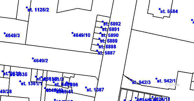 Parcela st. 5887 v KÚ Žatec, Katastrální mapa