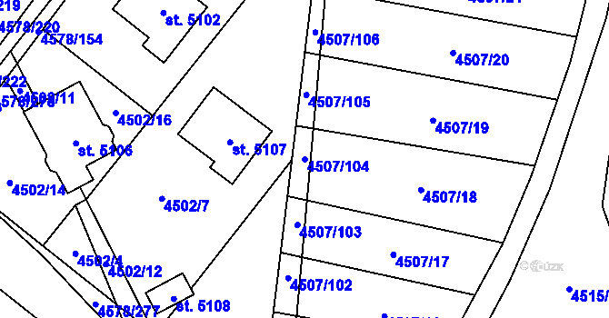 Parcela st. 4507/104 v KÚ Žatec, Katastrální mapa