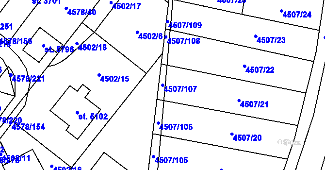 Parcela st. 4507/107 v KÚ Žatec, Katastrální mapa