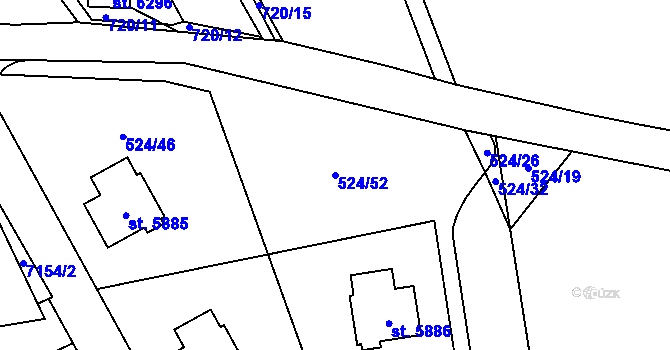 Parcela st. 524/52 v KÚ Žatec, Katastrální mapa