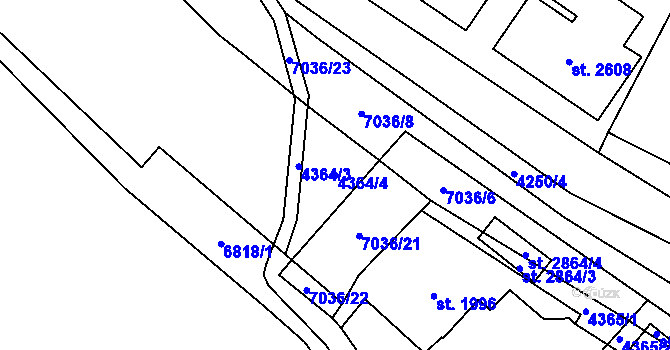 Parcela st. 4364/4 v KÚ Žatec, Katastrální mapa