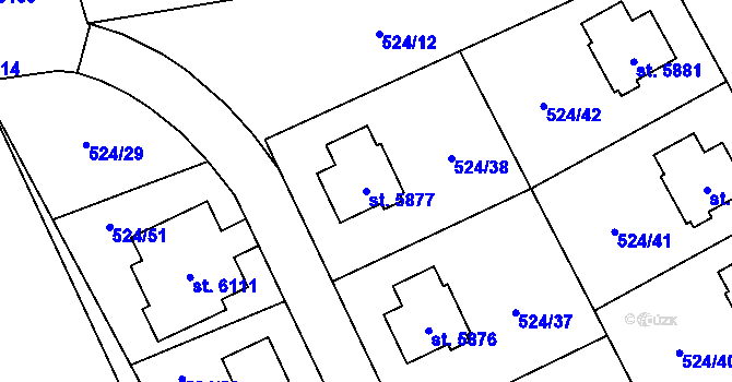 Parcela st. 5877 v KÚ Žatec, Katastrální mapa