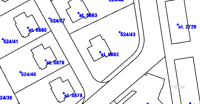 Parcela st. 5882 v KÚ Žatec, Katastrální mapa