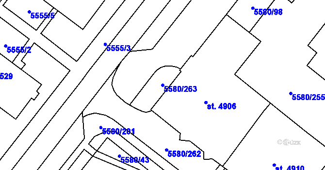 Parcela st. 5580/263 v KÚ Žatec, Katastrální mapa