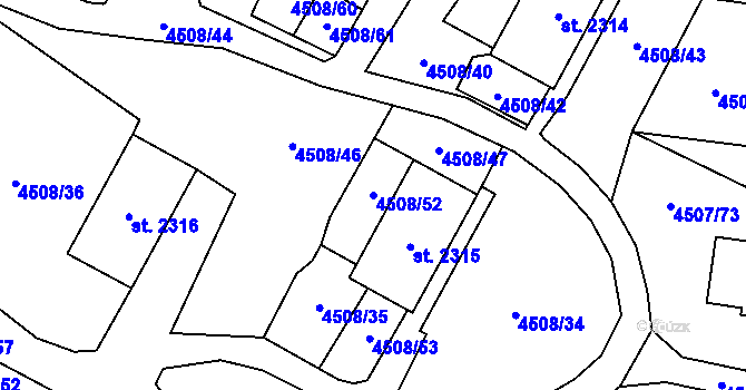 Parcela st. 4508/52 v KÚ Žatec, Katastrální mapa
