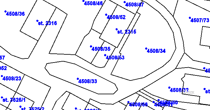 Parcela st. 4508/53 v KÚ Žatec, Katastrální mapa