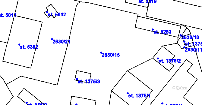 Parcela st. 2630/15 v KÚ Žatec, Katastrální mapa