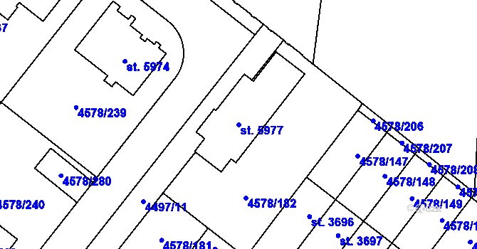 Parcela st. 5977 v KÚ Žatec, Katastrální mapa