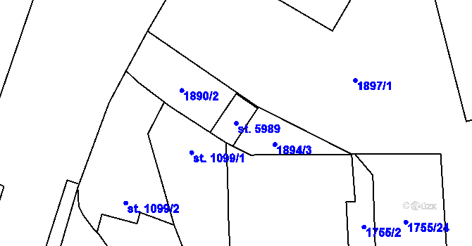 Parcela st. 5989 v KÚ Žatec, Katastrální mapa
