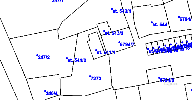 Parcela st. 541/1 v KÚ Žatec, Katastrální mapa