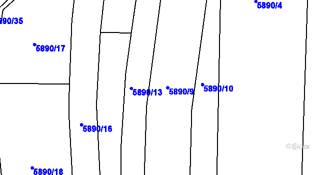 Parcela st. 5890/9 v KÚ Žatec, Katastrální mapa