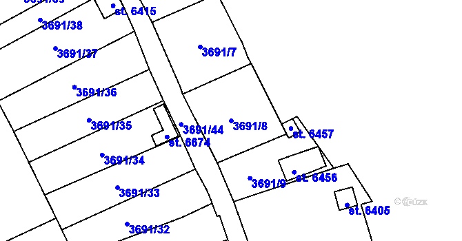 Parcela st. 3691/8 v KÚ Žatec, Katastrální mapa