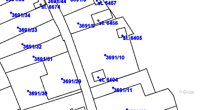 Parcela st. 3691/10 v KÚ Žatec, Katastrální mapa