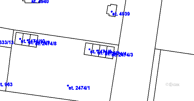 Parcela st. 2474/5 v KÚ Žatec, Katastrální mapa